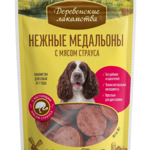 ДЕРЕВЕНСКИЕ ЛАКОМСТВА для собак Нежные медальоны с мясом страуса / 90 гр.