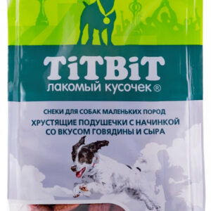 ТИТБИТ для маленьких пород Хрустящие подушечки с начинкой со вкусом говядины и сыра / 95 гр.