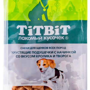 ТИТБИТ для щенков Хрустящие подушечки с начинкой со вкусом кролика / 95 гр.