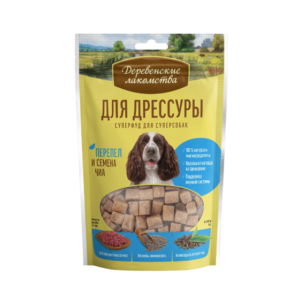 ДЕРЕВЕНСКИЕ ЛАКОМСТВА для собак Для дрессуры перепел и семена чиа / 90 гр.