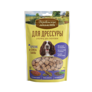 ДЕРЕВЕНСКИЕ ЛАКОМСТВА для собак Для дрессуры кролик и семена тыквы / 90 гр.