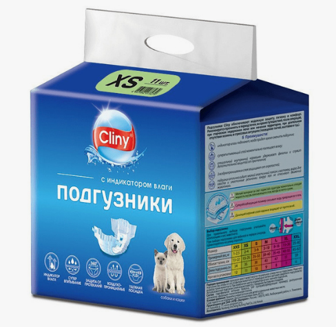Подгузники Cliny для домашних животных 2-4 кг размер XS / 1 шт
