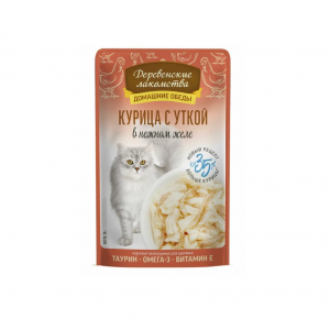 ДЕРЕВЕНСКИЕ ЛАКОМСТВА Курица с уткой для кошек в нежном желе / 70 гр.