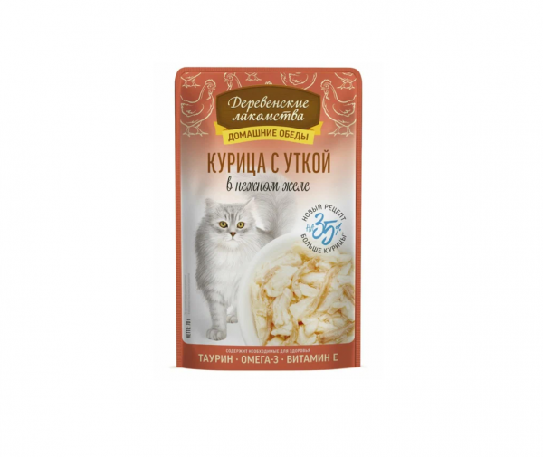ДЕРЕВЕНСКИЕ ЛАКОМСТВА Курица с уткой для кошек в нежном желе / 70 гр.
