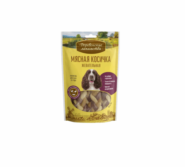 ДЕРЕВЕНСКИЕ ЛАКОМСТВА для собак Мясные косичка жевательная / 90 гр.