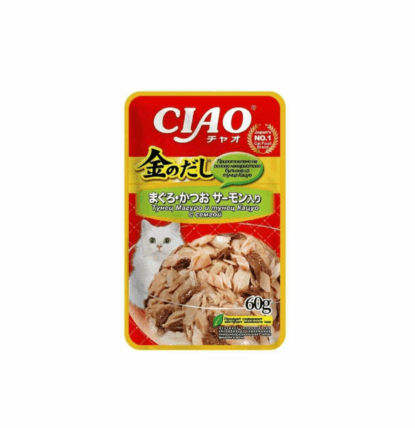 ИНАБА Тунец Магуро и тунец Кацуо с сёмгой для кошек / 60 гр.