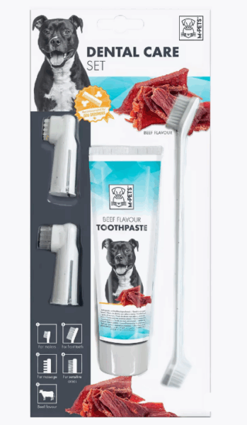 Набор для ухода за зубами собак M-PETS (паста, щётка, напальчники) с говядиной / 100 гр.