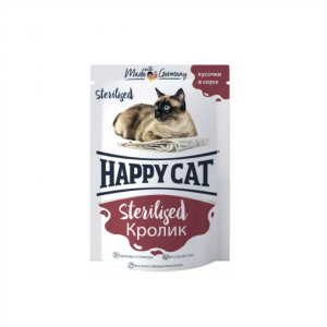 ХЭППИ КЭТ Sterilised для стерилизованных кошек Кролик в соусе / 85 гр.