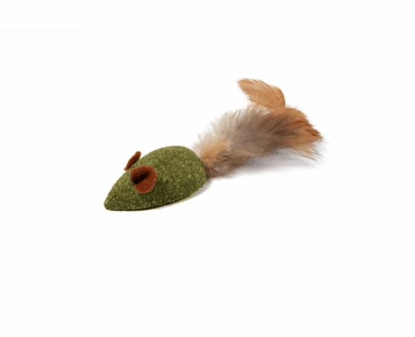 Игрушка для кошек из пресованной кошачьей мяты "Мышка с перьями" / 50/110 мм
