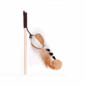 Игрушка для кошек Дразнилка-удочка Шарик ECO с перьями / 40 см дерево