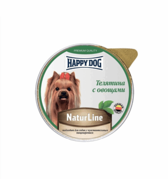 ХЭППИ ДОГ Natur Line для собак паштет Телятина с овощами / 125 гр.