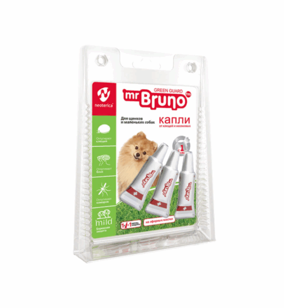 Капли от клещей и насекомых Mr Bruno для щенков и маленьких собак  / 3 шт.