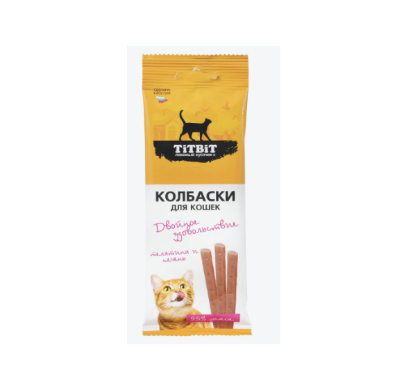 ТИТБИТ Колбаски Двойное удовольствие телятина и печень для кошек / 45 гр.