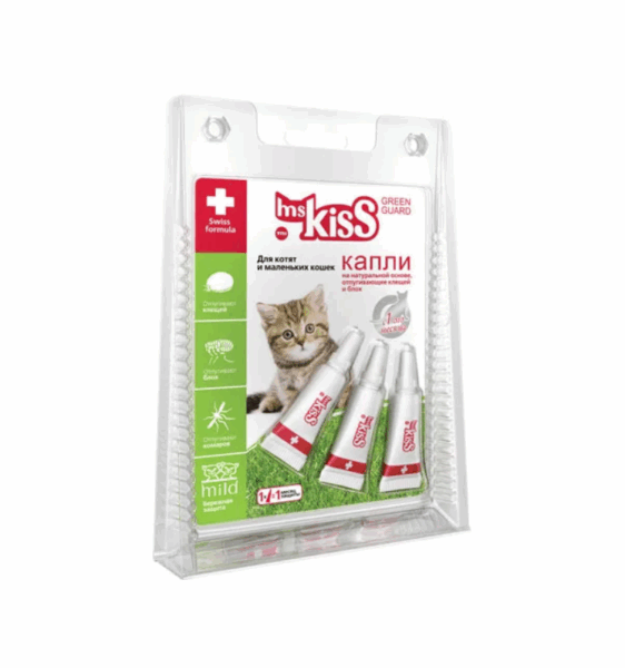 Капли от клещей и насекомых Ms Kiss для котят и маленьких кошек / 3 шт.
