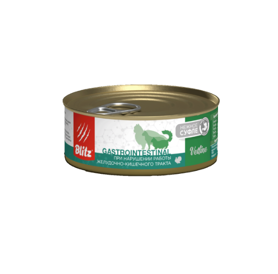 БЛИЦ Cat Vetline Gastrointestinal для кошек при нарушении работы ЖКТ с индейкой / 100 гр.