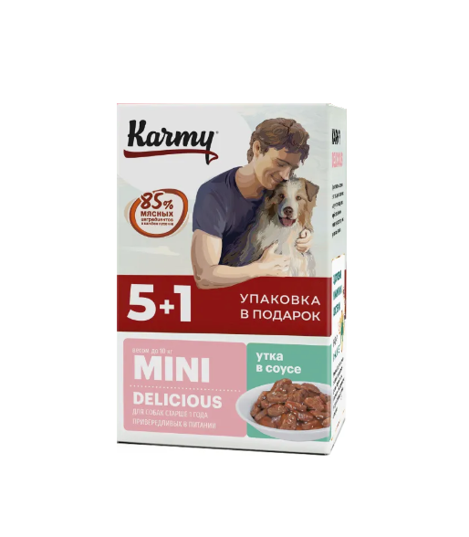 КАРМИ для собак мелких пород утка в соусе Акция 5+1 / 480 гр.