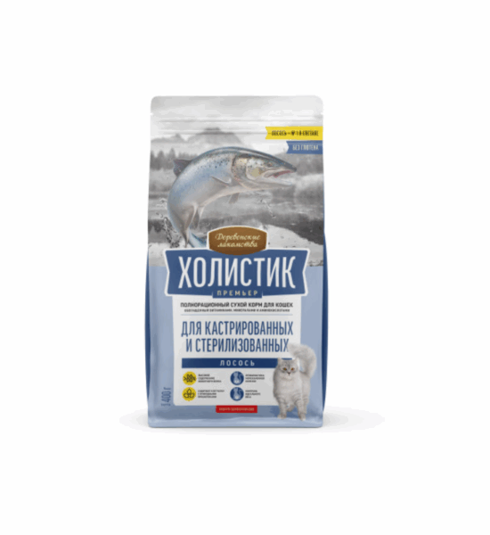 ДЕРЕВЕНСКИЕ ЛАКОМСТВА для стерилизованных кошек Лосось / 400 гр.