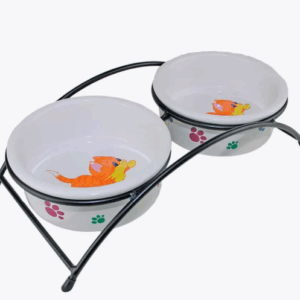 Подставка с керамическими мисками Рыжие котята / 2х0,27 л