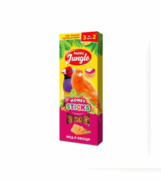 Палочки Happy Jungle для птиц канареек и экзотов мед и овощи / 3 шт.