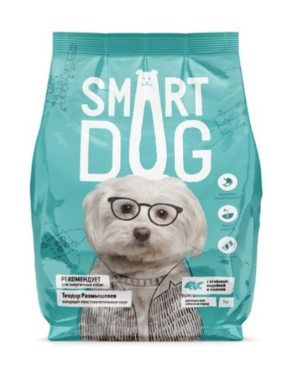 СМАРТ ДОГ Для взрослых собак всех пород с ягнёнком, лососем и индейкой / 800 гр.