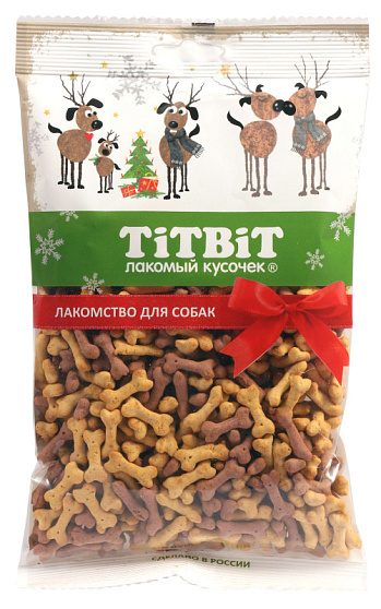 ТИТБИТ для собак Бисквиты Мясные косточки мини для собак (Новогодняя коллекция) / 120 гр.