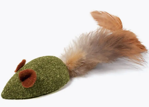 Игрушка для кошек Мышь из мяты, ушки+перья