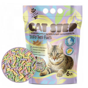 Наполнитель КЭТ СТЕП растительный комкующийся Tofu Tutti Frutti для кошек / 6 л.