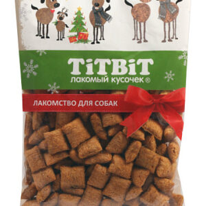 ТИТБИТ для собак Хрустящие подушечки с начинкой со вкусом индейки и шпината (Новогодняя к-я) / 95 гр