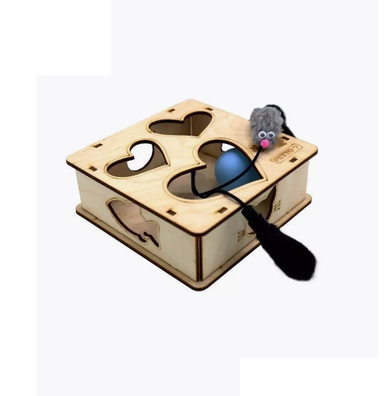 Игрушка для кошек Игровая платформа Квадрат с шариком и игрушкой / 24х24х5 см