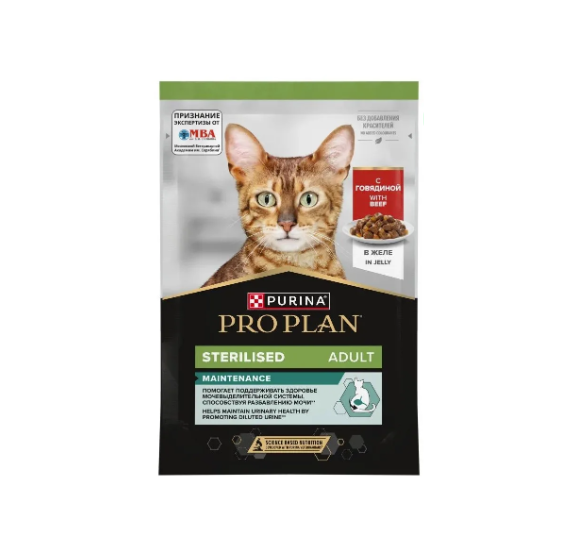 ПРОПЛАН STERILISED для стерилизованных кошек с говядиной в желе / 85 гр.
