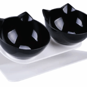 Подставка с керамическими мисками Кошачьи мордочки / 0,22 л