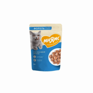 МНЯМС Лапочки оближешь кусочки в соусе для красивой шерсти кошек с форелью / 85 гр.