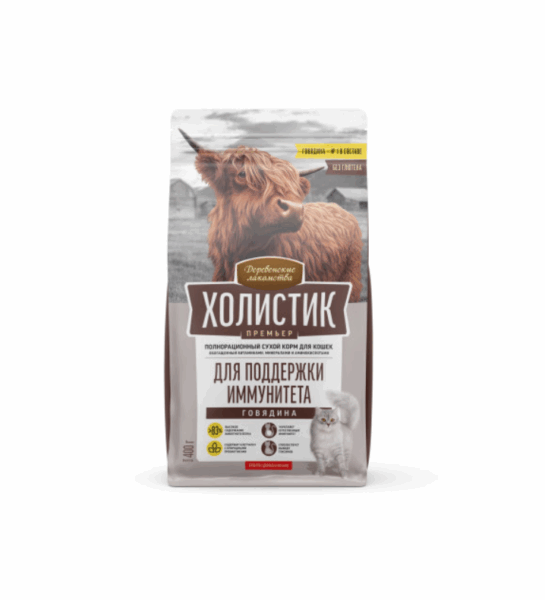 ДЕРЕВЕНСКИЕ ЛАКОМСТВА для поддержки иммунитета для взрослых кошек Говядина / 400 гр.