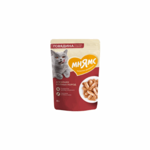 МНЯМС Лапочки оближешь кусочки в соусе для кошек крупных пород с говядиной / 85 гр.