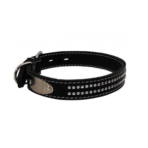 Ошейник кожанный двойной со стразами / 20ммх31-39см