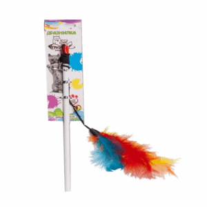 Игрушка для кошек Дразнилка-удочка Марабу с перьями / 50 см дерево