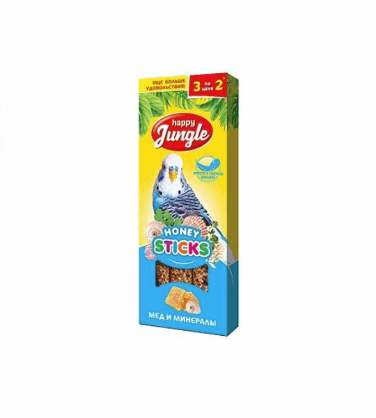 Палочки Happy Jungle для птиц при линьке мед и минералы / 3 шт.