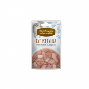 ДЕРЕВЕНСКИЕ ЛАКОМСТВА СУП из тунца с кальмаром и макрелью для кошек / 4х35 гр.