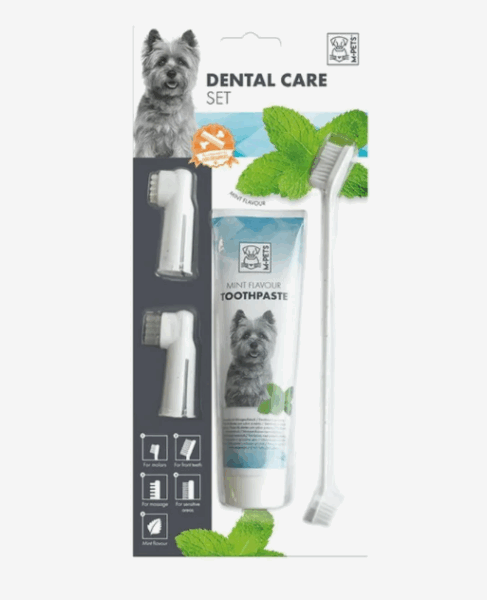 Набор для ухода за зубами собак M-PETS (паста, щётка, напальчники) с мятой / 100 гр.