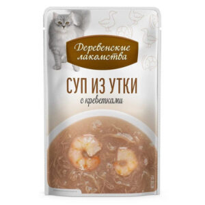 ДЕРЕВЕНСКИЕ ЛАКОМСТВА СУП из утки с креветками для кошек / 4х35 гр.
