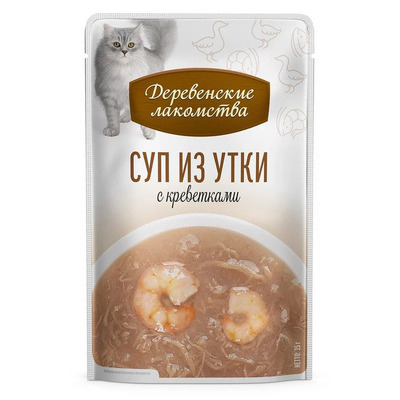 ДЕРЕВЕНСКИЕ ЛАКОМСТВА СУП из утки с креветками для кошек / 4х35 гр.