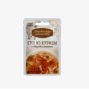 ДЕРЕВЕНСКИЕ ЛАКОМСТВА СУП из курицы с говядиной и шпинатом для кошек / 4х35 гр.