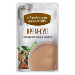 ДЕРЕВЕНСКИЕ ЛАКОМСТВА КРЕМ-СУП с антарктическим крилем для кошек / 4х35 гр.