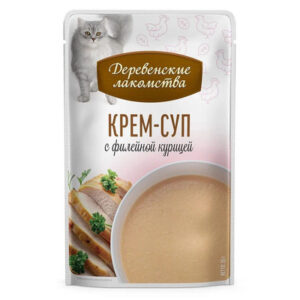 ДЕРЕВЕНСКИЕ ЛАКОМСТВА КРЕМ-СУП с филейной курицей для кошек / 4х35 гр.