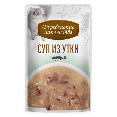 ДЕРЕВЕНСКИЕ ЛАКОМСТВА СУП из утки с тунцом для кошек / 4х35 гр.