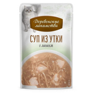 ДЕРЕВЕНСКИЕ ЛАКОМСТВА СУП из утки с лососем для кошек / 4х35 гр.