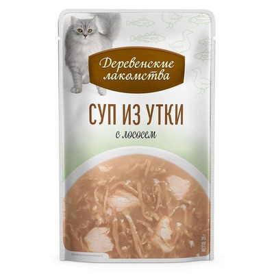 ДЕРЕВЕНСКИЕ ЛАКОМСТВА СУП из утки с лососем для кошек / 4х35 гр.